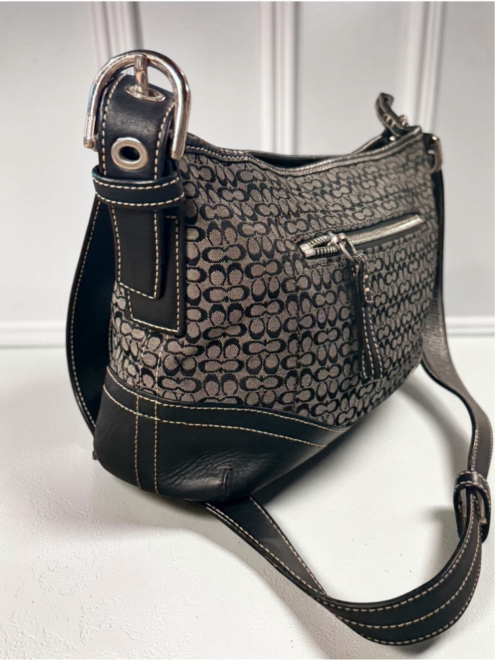 Coach Black/Gray Signature C Monogram Y2K Jacquard Soho Hobo Shoulder Bag - Picture 4 of 16
